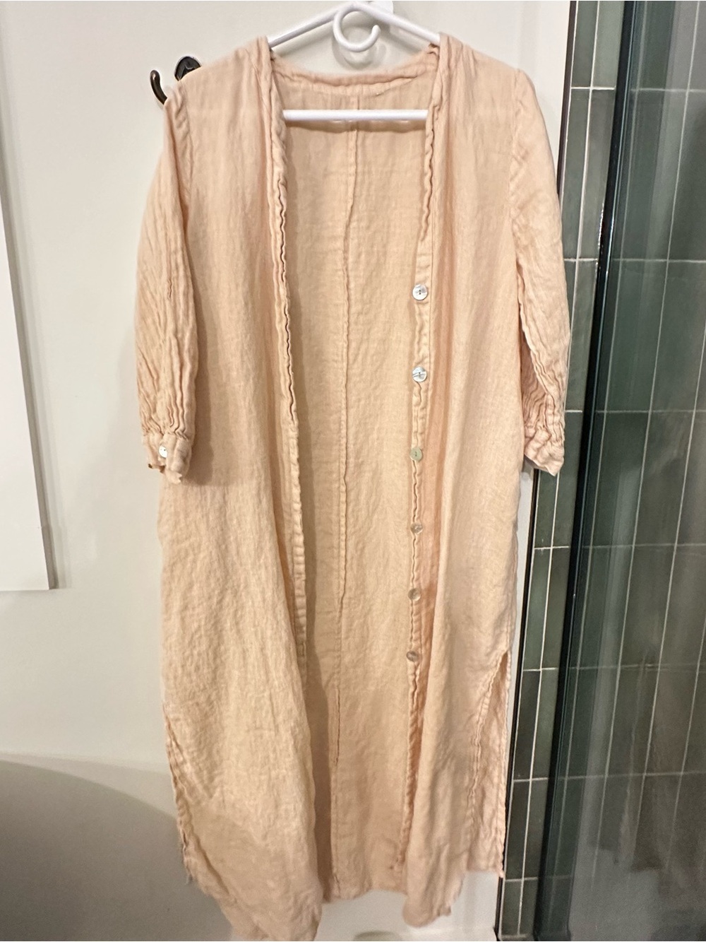 Light Peach Button-Front Linen Duster